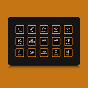 FUTUREDUST sim racing button box icon set — orange backlight variant
