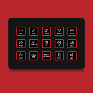 FUTUREDUST sim racing button box icon set — red backlight variant